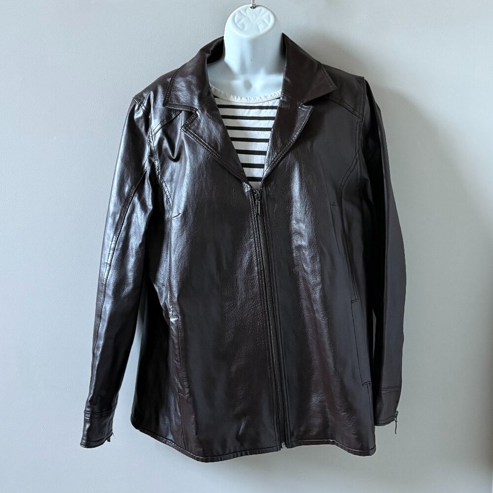 NWOT: D & CO Brown Leather Coat / Jacket, Large